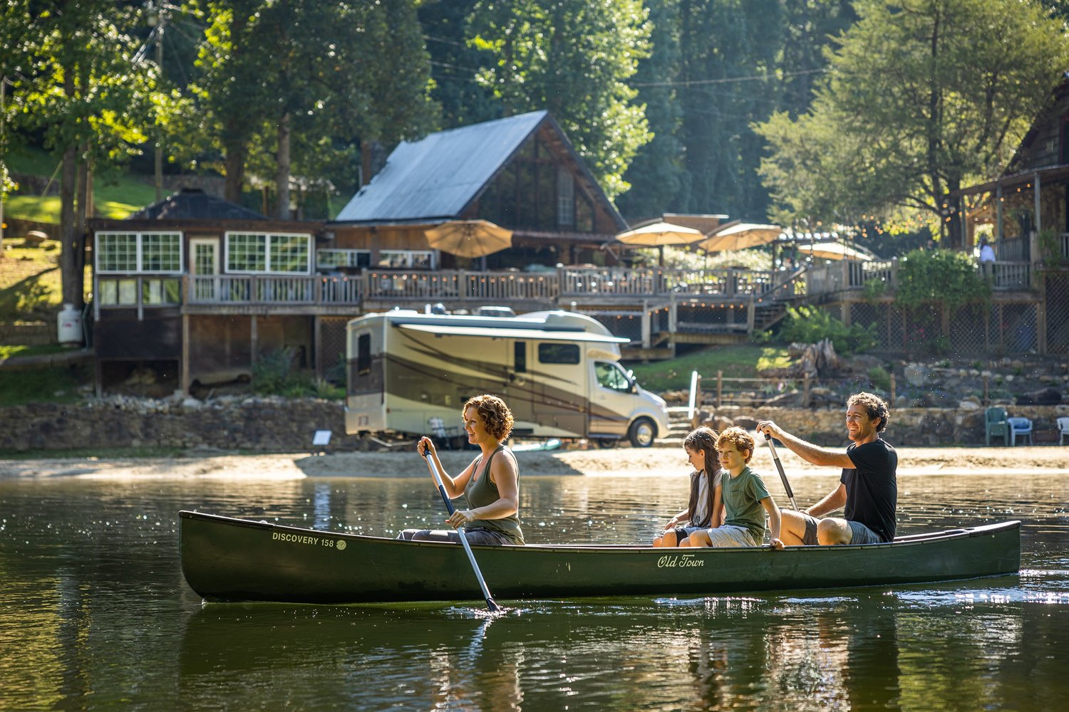 Tiffin RV lakeside canoe