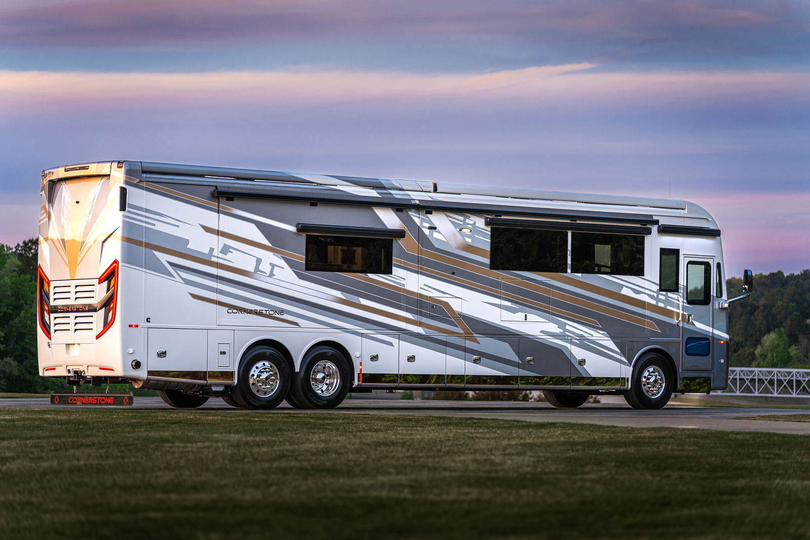 Cornerstone Series 6 motorhome at twilight